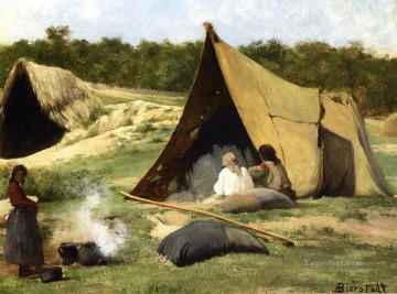 Albert Bierstadt Painting - Indian Camp Albert Bierstadt